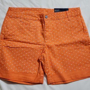 NWT 12 Faded Glory Orange White Polka Dot Cuff Bermuda Shorts Stretch